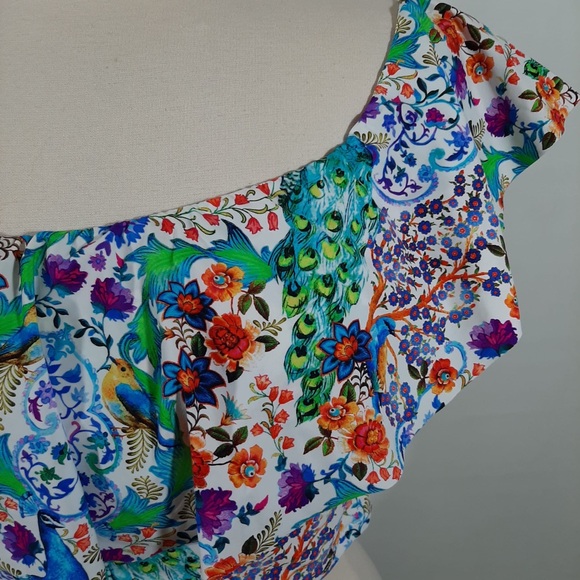 NWOT La Blanca floral shoulder swimming ruffle top 14 - Picture 6 of 10